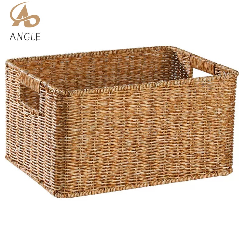 Woven Basket Set - سلة تخزين من الخيزران المقلد، حامل