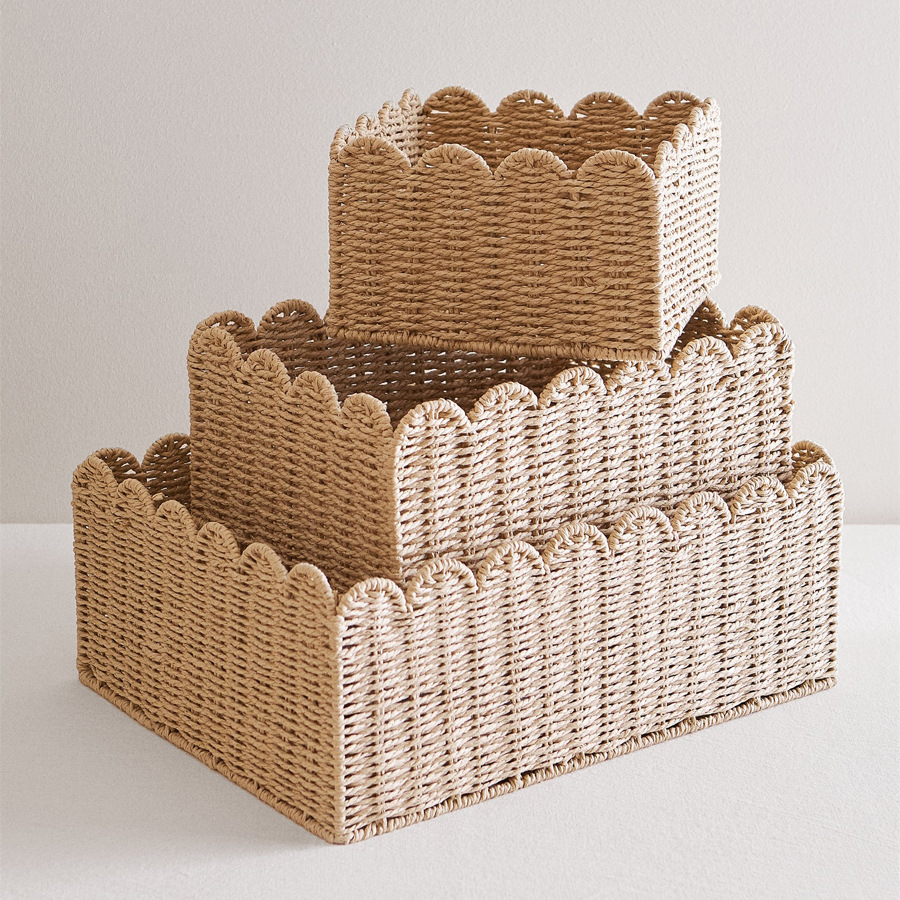 Woven Basket Set - ورقة حبل سلة التخزين المنسوجة سعة